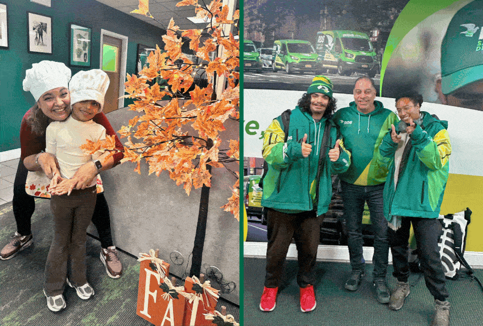 Team members celebrating Thanksgiving together at company event